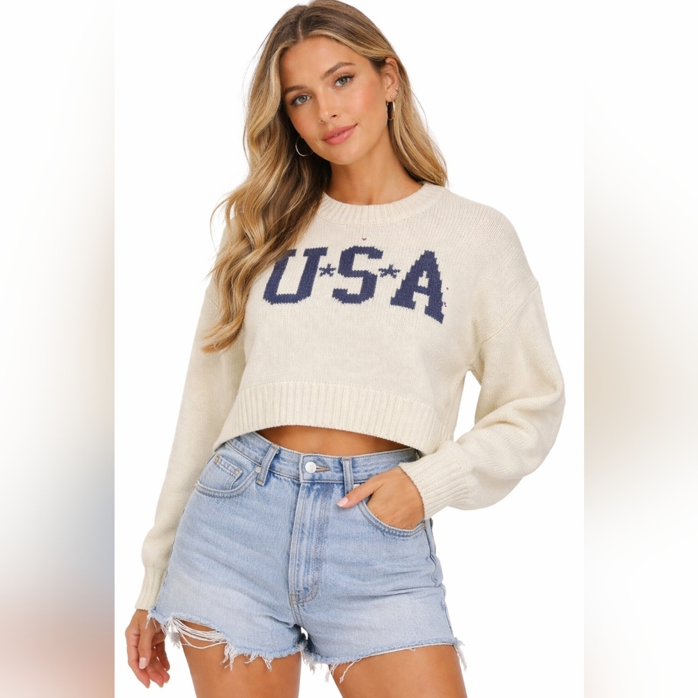 Grayson Threads USA Cropped Knit Sweater XL Cream NWT